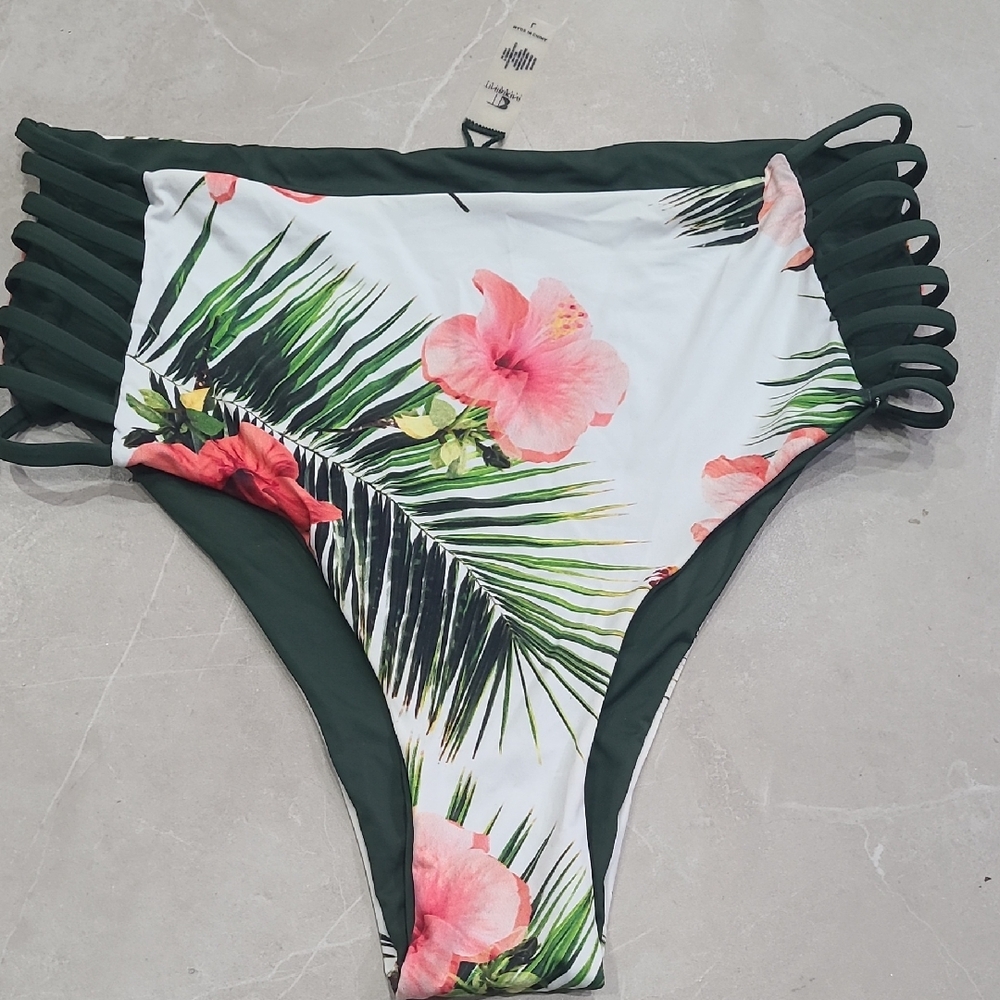 TiniBikini Tropical Floral Bikini Bottom - Pink and Green